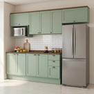 Cozinha Completa Modulada 6 Peças 100% MDF 3 Armários Aéreos, Nicho para Micro-ondas e 2 Balcões com Tampo Iluminata Verde Mint