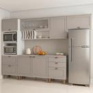 Cozinha Completa Modulada 6 Peças 100% MDF com Torre Quente, Porta Pratos e 2 Balcões com Tampo Iluminata Branco/Fendi