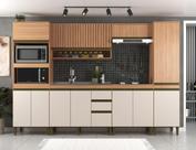 Cozinha Completa Modulada 6 Peças 11 Portas com Torre Quente Paneleiro e Aéreo Ripado Cecília