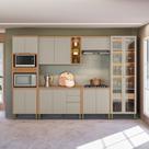 Cozinha Completa Modulada 6 Peças com Torre Quente e Cristaleira Allure Marrom/Jequitibá/Gris Fosco