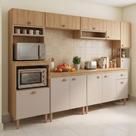 Cozinha Completa Modulada 7 Peças com Torre Quente, Nichos e Balcão com Tampo Marti Yescasa Mel/Fendi