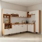 Cozinha Completa Modulada 8 Peças 100% MDF com Paneleiro Torre Quente e Balcão para Pia Essência Freijó/White Laca