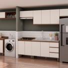 Cozinha Completa Modulada com Armário para Área de Serviço/Lavanderia Integrada Bege/Ébano/Off White