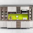 Cozinha completa predilleta gabrieli modulada 6 peças 295 cm 15 portas 3 gavetas com tampo nogal salinas