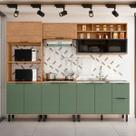 Cozinha Completa Sophie 9 Portas 3 Gavetas com Vidro 100% Mdf Freijo/Jade - Pnr Móveis Cozinha Completa Sophie 9 Portas 3 Gavetas com Vidro 100% Mdf Freijo/Jade - Pnr Móveis
