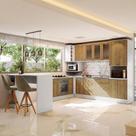 Cozinha de Canto Modulada Celeste Kappesberg 100% MDF Branco/Nogueira