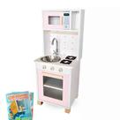 Cozinha Infantil com Pia Fogão e Microondas Rosa Bebê Kit Livro Educativo