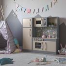 Cozinha Infantil Completa c/ Microondas Forno Fogão e Refrigerador Helena Cinza