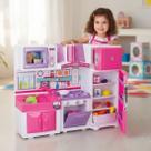 Cozinha Infantil Completa Fogão Acendedor Giratório Geladeira Pia Sai Água Real Microondas com Som, Coifa e Armário Brinquedo Com Acessórios Panelinha