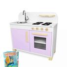 Cozinha Infantil de Madeira Compacta Lilás Kit Livro Educativo Cozinha Infantil de Madeira Compacta Lilás Kit Livro Educativo