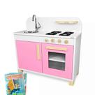 Cozinha Infantil de Madeira Compacta Rosa Kit Livro Educativo