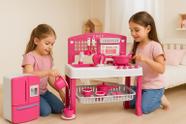 Cozinha infantil geladeira fogao talheres sai agua completa