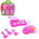 Cozinha infantil kit completo rosa fogão panelas utensílios menina