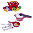 Cozinha Infantil Menino Kit Panela Mercado Vermelho 19pç