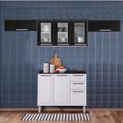 Cozinha Itatiaia Luce com Armários Aéreos e Balcão 2 Gavetas 8 Portas 3 Vidros Branco / Preto