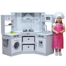 Cozinha Madeira Infantil Branca Completa Com Geladeira E Máquina de Lavar 77 PÇS Importway