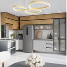 Cozinha Modulada 15 Peças 11 Aéreos 3 Balcões 1 Cristaleira Nara CabeCasa MadeiraOriginals Marrom/Avena/Cinza Claro