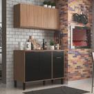 Cozinha Modulada 2 peças 120cm 6 Portas 1 Gaveta - Nogal/Preto