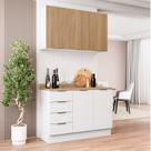 Cozinha Modulada 2 Peças com Tampo 1 Aéreo 3 Portas e 1 Balcão Pia Ipanema CabeCasa MadeiraOriginals Branco/Acácia Cozinha Modulada 2 Peças com Tampo 1 Aéreo 3 Portas e 1 Balcão Pia Ipanema CabeCasa MadeiraOriginals Branco/Acácia