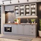 Cozinha Modulada 240cm para Forno de Embutir 6 peças 8 Portas 3 Gavetas Americana Henn - Cinza/Nature Cozinha Modulada 240cm para Forno de Embutir 6 peças 8 Portas 3 Gavetas Americana Henn - Cinza/Nature