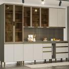 Cozinha Modulada 271,5cm Completa 7 Peças Com Cristaleira 12 Portas 5 Gavetas Connect Henn - Duna/Cristal