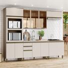Cozinha Modulada 271,5cm Completa com Vidro 5 Peças 12 Portas 2 Gavetas Connect Henn - Duna/Cristal