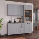 Cozinha Modulada 3 Peças Torre Quente Balcão e Armário Aéreo 100% MDF Bari Cinza/Titanio Fosco