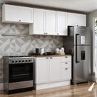 Cozinha Modulada 4 Peças 100% MDF Americana com Tampo e Rodapé Branco/Ébano Iluminata