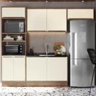 Cozinha Modulada 4 Peças 8 Portas 1 Nicho para Forno 100% MDF Louro Freijó e Argila Viena Bege Cozinha Modulada 4 Peças 8 Portas 1 Nicho para Forno 100% MDF Louro Freijó e Argila Viena Bege