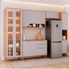 Cozinha Modulada 5 Peças com 1 Cristaleira 1 Balcão 2 Armários Aéreos e 1 Torre Celeste