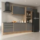 Cozinha Modulada 5 Peças com 2 Balcões 2 Armários Aéreos 1 Torre Quente em MDF Cinza Viena