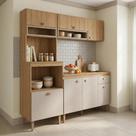 Cozinha Modulada 5 Peças com Torre Quente e Balcão com Tampo Marti Yescasa Mel/Fendi