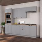 Cozinha Modulada 5 Peças Torre Quente 2 Balcões com Tampo 2 Aéreos 100% MDF com Rodapé Bari Cinza/Titanio Fosco