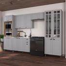 Cozinha Modulada 5 Peças Torre Quente Cristaleira Balcão sem Tampo 2 Aéreos 100% MDF com Vidro Bari Cinza/Titanio Fosco