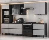 Cozinha Modulada 6 Peças 10 Portas 6 Gavetas Nicho 2FORNOS MDF Dodradiça Slow Motion Lúmina Itatiaia Cinza/Grafite/Fendi