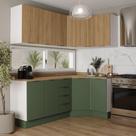 Cozinha Modulada 6 Peças com Tampo 3 Aéreos e 3 Balcões Ipanema CabeCasa MadeiraOriginals Acácia/Verde Folha/Branco