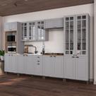 Cozinha Modulada 6 Peças Torre Quente Cristaleira e Aéreo com Vidro 2 Balcão sem Tampo 100% MDF Bari Cinza/Titanio Fosco