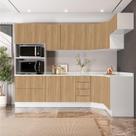 Cozinha Modulada 7 Peças 1 Tampo 3 Aéreos 3 Balcões e Torre Quente Ipanema CabeCasa MadeiraOriginals Acácia