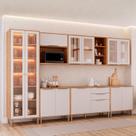 Cozinha Modulada 7 Peças Brilhante com 1 Cristaleira 3 Balcões 3 Armários Aéreo Bege/Cinamomo/Off White Cozinha Modulada 7 Peças Brilhante com 1 Cristaleira 3 Balcões 3 Armários Aéreo Bege/Cinamomo/Off White