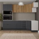Cozinha Modulada 7 Peças sem Tampo com Rodapé Ipanema CabeCasa MadeiraOriginals Cinza/Grafite Trama/Acácia