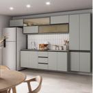 Cozinha Modulada 8 Peças 5 Aéreos 2 Balcões 1 Paneleiro Nara CabeCasa MadeiraOriginals Cinza Claro