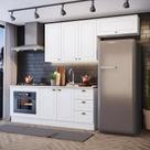 Cozinha Modulada Apê 280cm para Forno de embutir com Tampo Americana Henn - Branco/Calcare