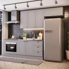 Cozinha Modulada Apê 280cm para Forno de embutir com Tampo Americana Henn - Cinza/Nature