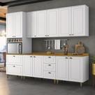 Cozinha Modulada com Pés 271,5cm 11 Portas 5 Gavetas com Tampo Americana Henn - Branco/Nature