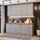 Cozinha Modulada Compacta 200cm 4 peças 9 Portas 3 Gavetas Americana Henn - Cinza/Nature
