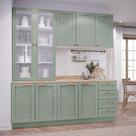 Cozinha Modulada Compacta 4 Peças com Armário Aéreo 2 Portas Vidro Arizona CabeCasa MadeiraOriginals Branco/Menta