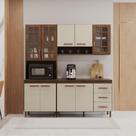 Cozinha Modulada Compacta Fidelitá Lisboa 3 Peças 190cm 9 Portas 3 Gavetas Com Tampo Noce/Off-White