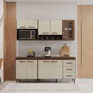 Cozinha Modulada Compacta Fidelitá Lisboa 4 Peças 190cm 9 Portas 3 Gavetas Com Tampo Nogal/Salinas