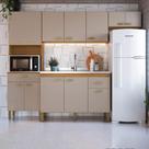 Cozinha Modulada Compacta Fidelitá Mariana 4 Peças 250cm 12 Portas 2 Gavetas Sem Tampo Freijó Camurça