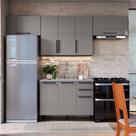 Cozinha Modulada Compacta Fidelitá Mônaco 4 Peças 280cm 8 Portas 2 Gavetas Sem Tampo Chumbo/Titânio